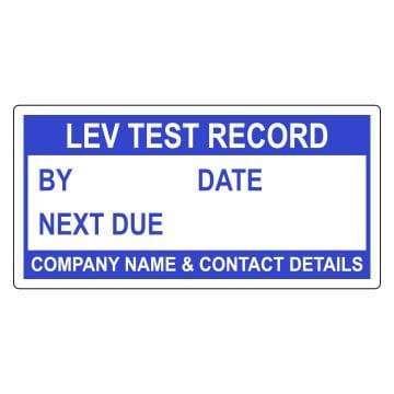 LEV SERVICE RECORD LABELS Local Exhaust Ventilation Stickers